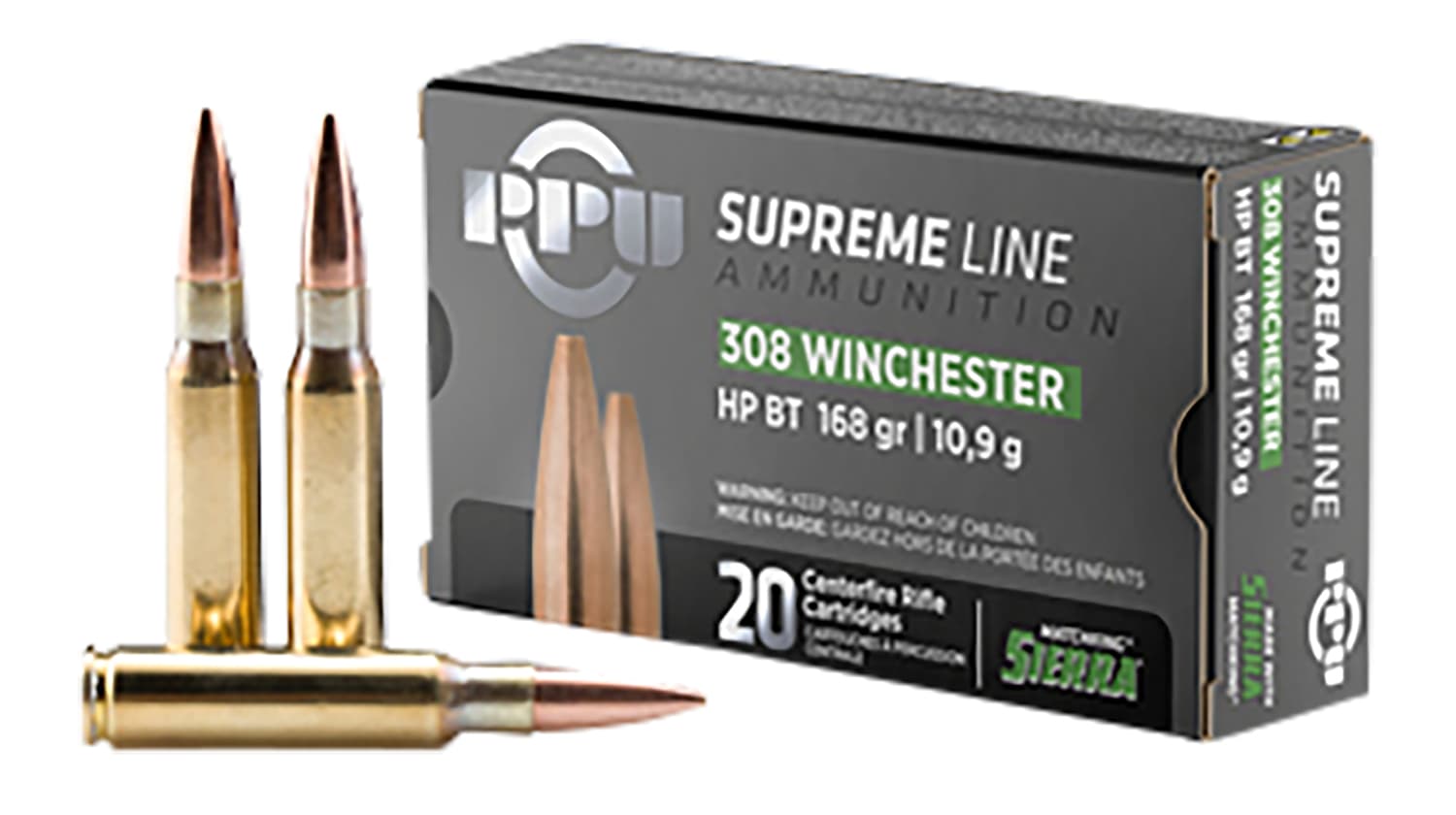 PPU TR&amp;Z PPMK308  Supreme Line 308 Win 168 gr Sierra MatchKing BTHP 20 Per Box/ 10 Case