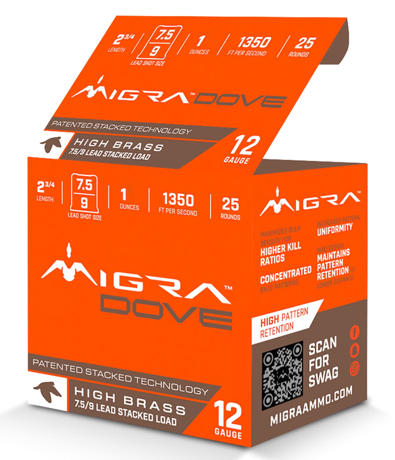 MIGRA Migra Ammunitions M12LF7.59  Dove 12Gauge 2 3/4" 1oz 7.5/9Shot 25 Per Box/10 Case
