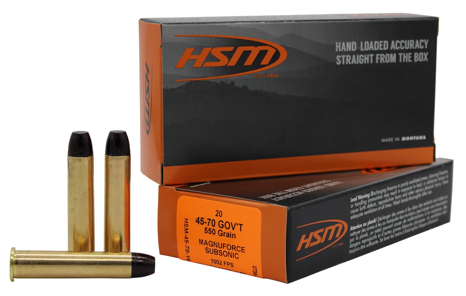 HSM HSM 457016N   45-70Gov 550gr Hard Cast Long Flat Nose 20 Per Box/25 Case