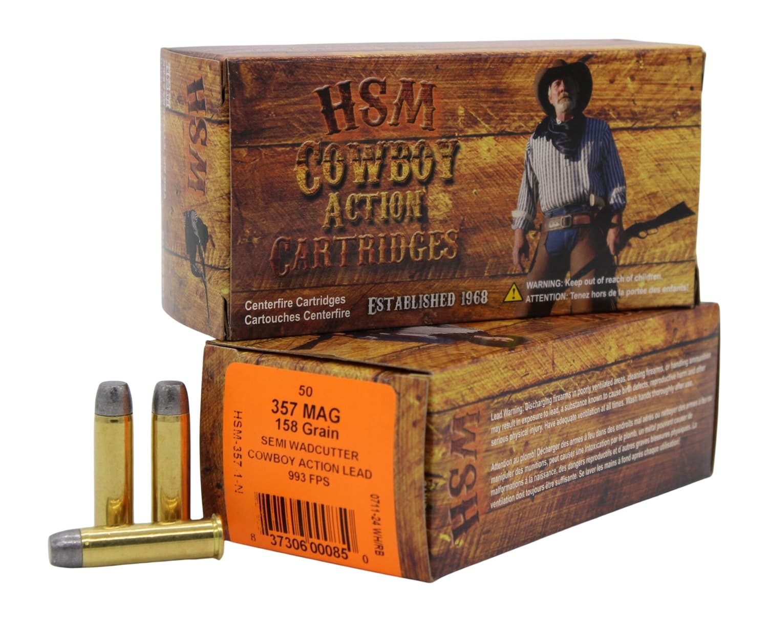 HSM 3571N Cowboy Action 357 Mag 158 gr Semi Wadcutter 50 Per Box/ 10 Case